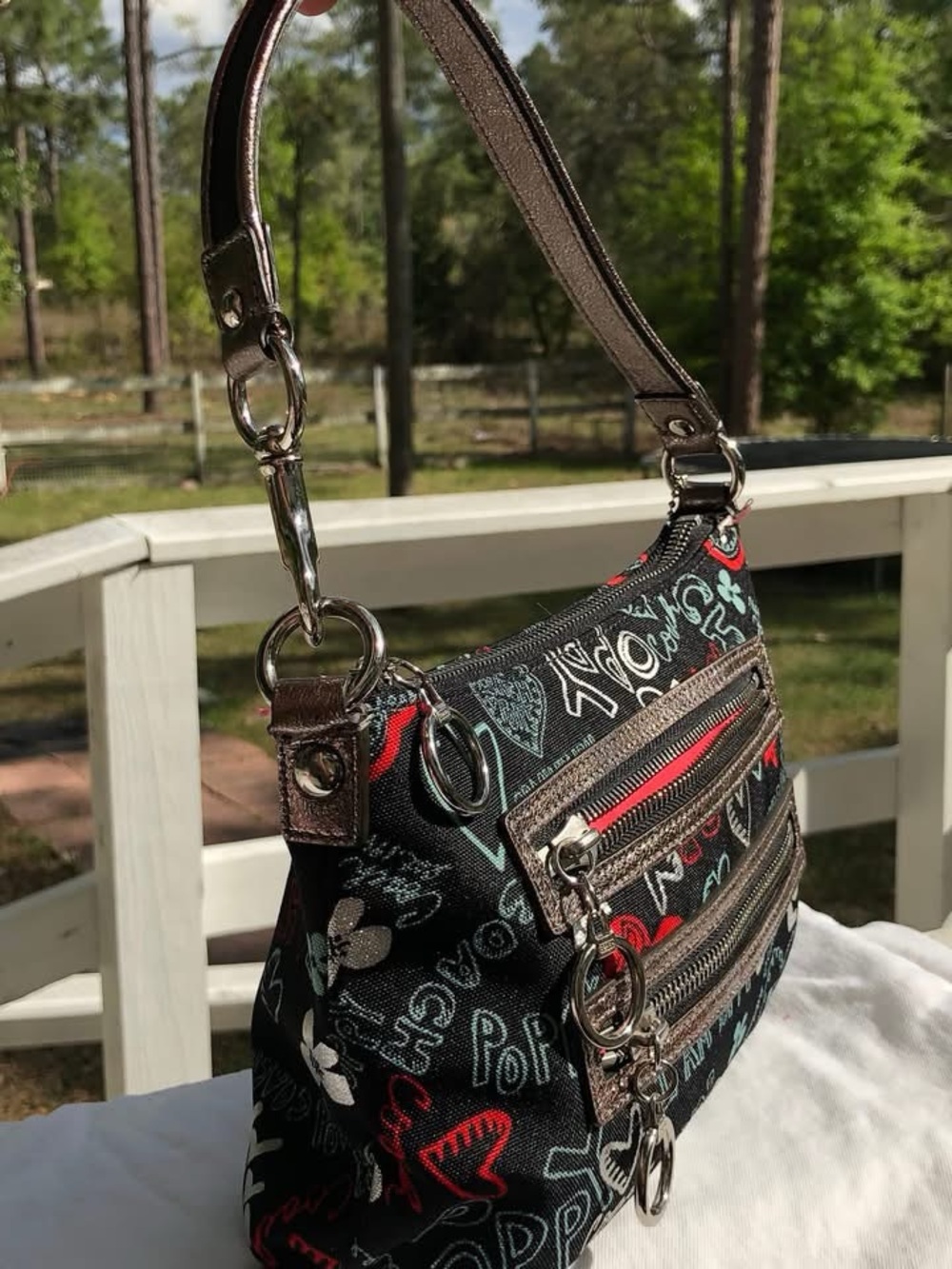 New!Coach Poppy Black Graffiti Print Zip-Front Small Bag - Picture 5 of 6